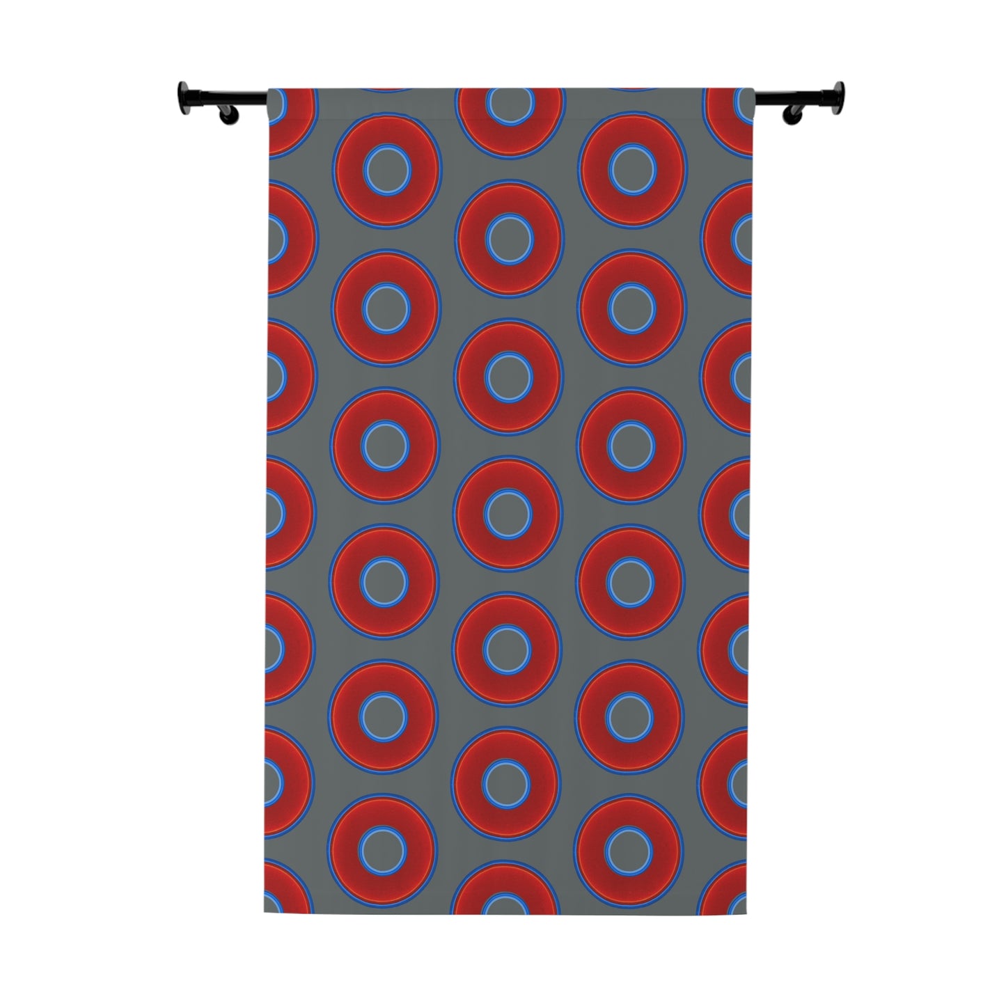 Lump's Heady Curtain w/Donuts - vivid red donut print - w/dark gray background - [*1 Piece / 50" x 84"]