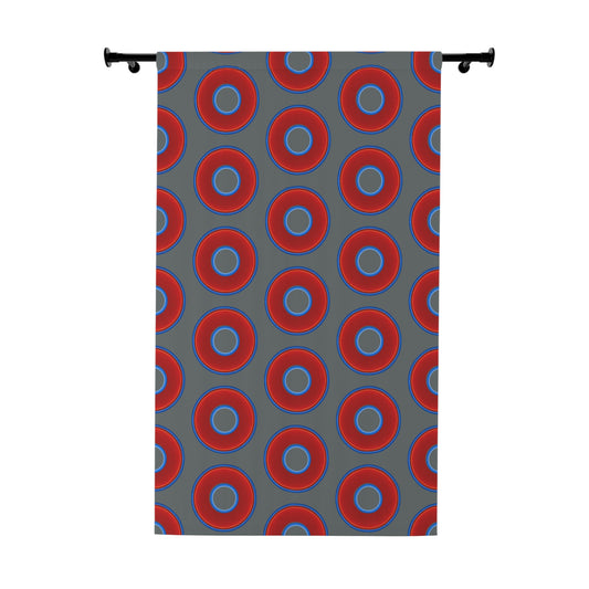 Lump's Heady Curtain w/Donuts - vivid red donut print - w/dark gray background - [*1 Piece / 50" x 84"]