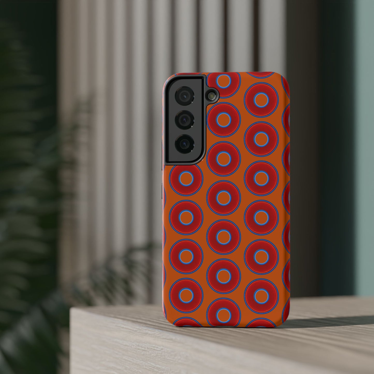 Impact-Resistant Lumpy Donut Case - red vivid donut print w/dark orange background