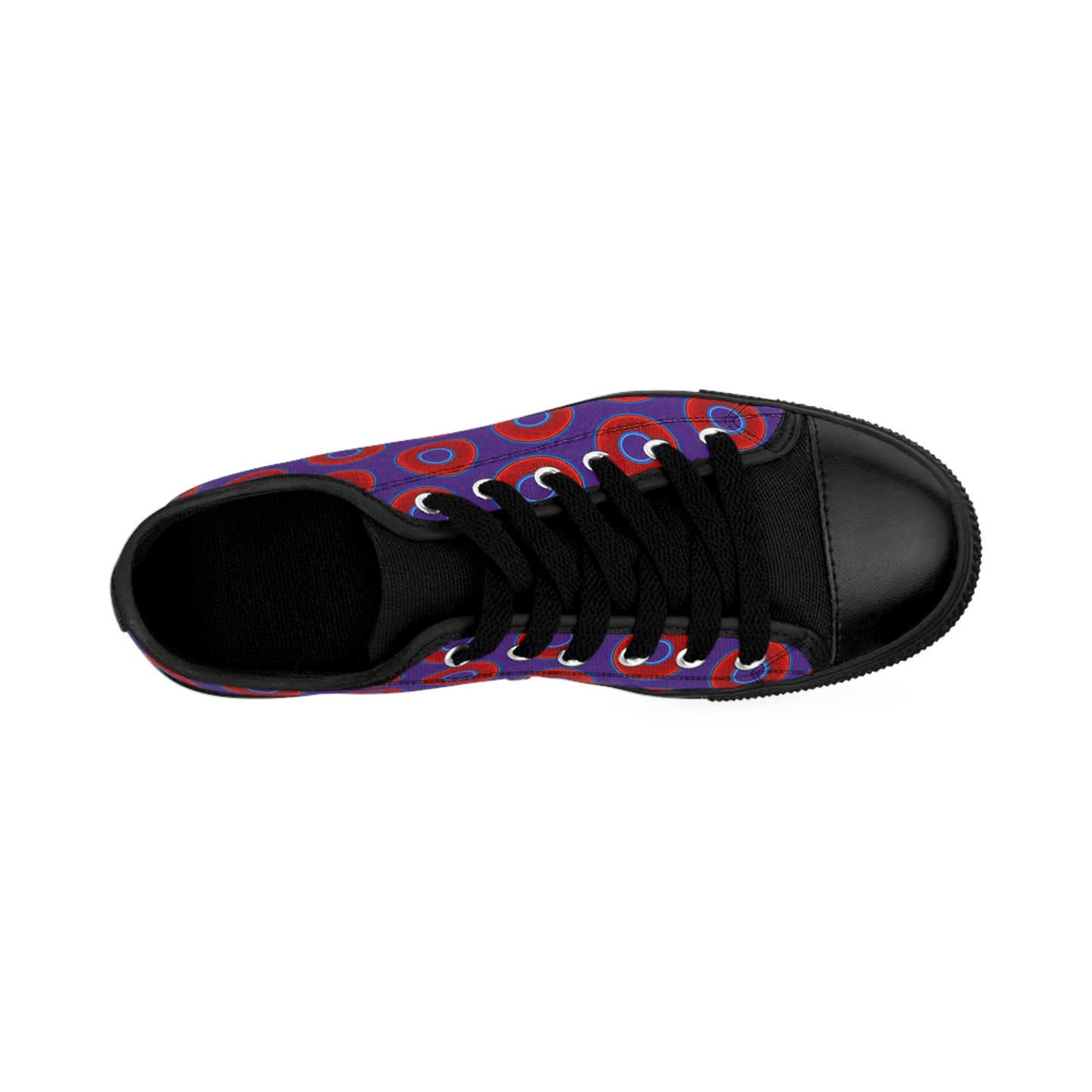 Men's Cushiony Convectors - Low Top - large red vivid donut print w/dark purple background