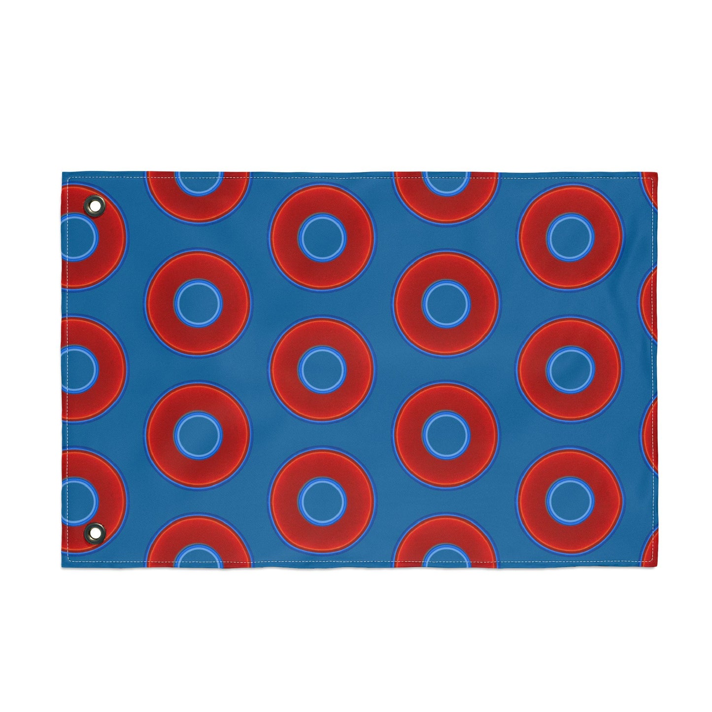 Lumpy Flagpole Sitters - Donut Flags [12" x 18"] - red vivid donut print w/wavy navy blue background
