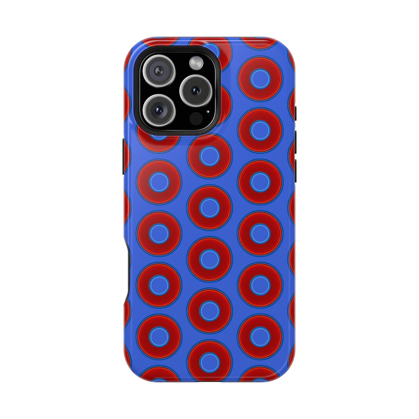 Impact-Resistant Lumpy Donut Case - red vivid donut print w/royal blue background