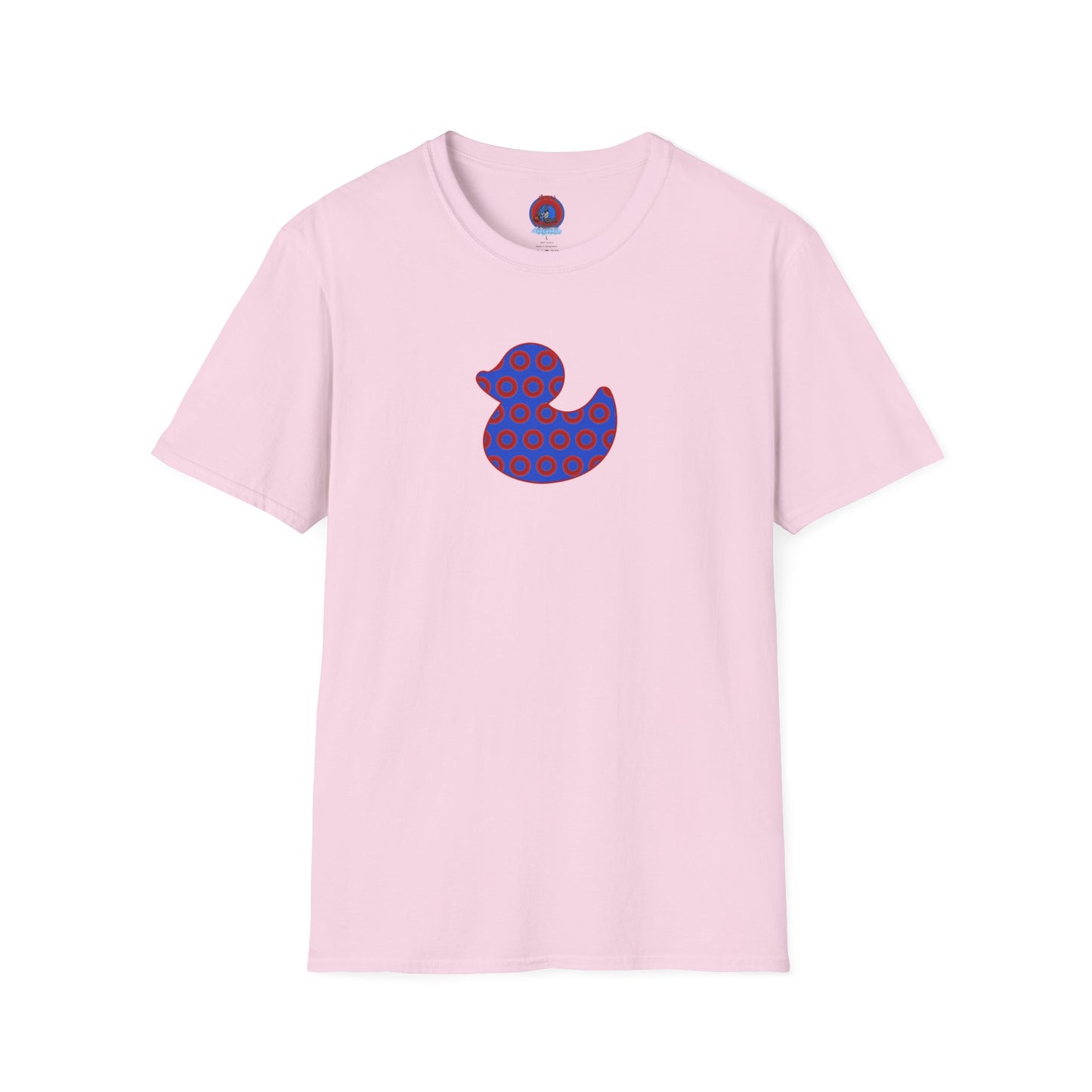 Classic Donut Tee - Unisex Soft-Style - "Rubber Ducky Bath Time Donut" - vivid red/blue donut pattern - variant 3