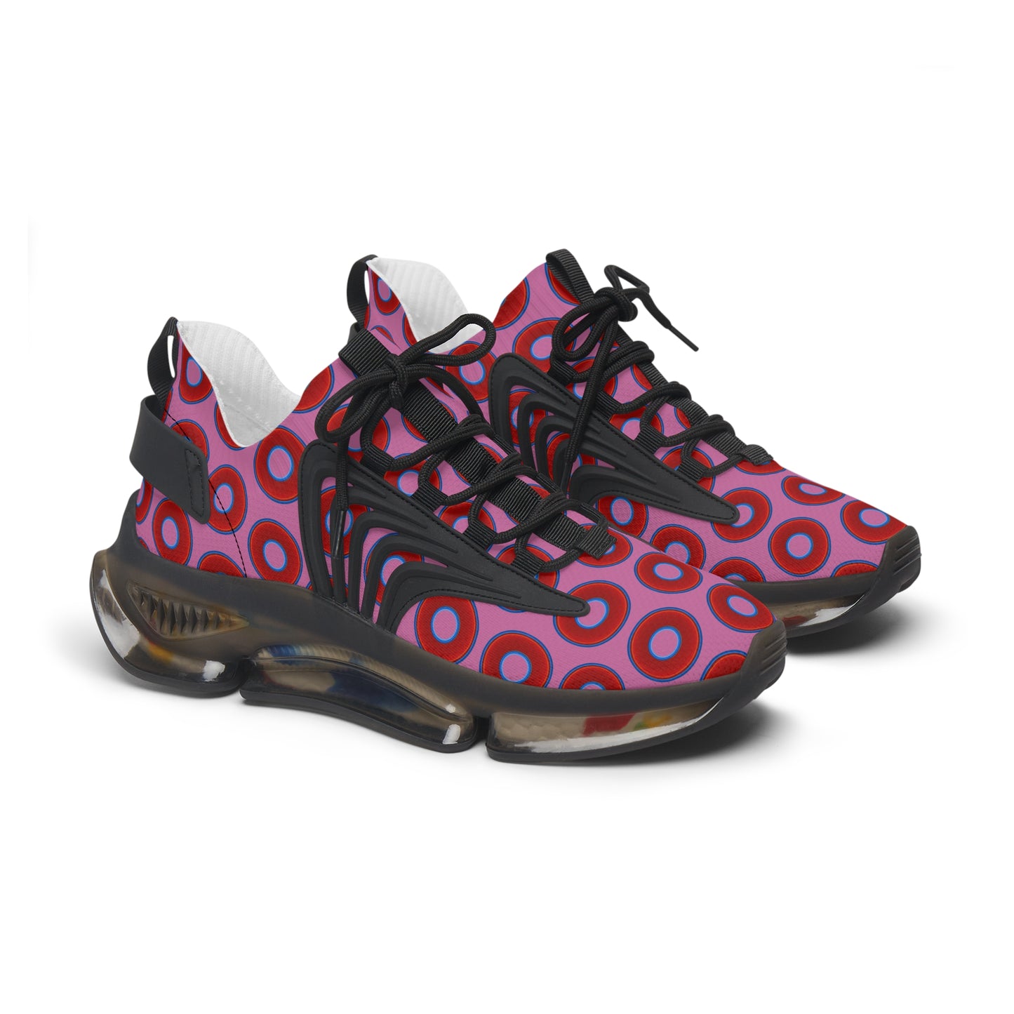 Women's Donut Kicks - red vivid donut print w/pink background