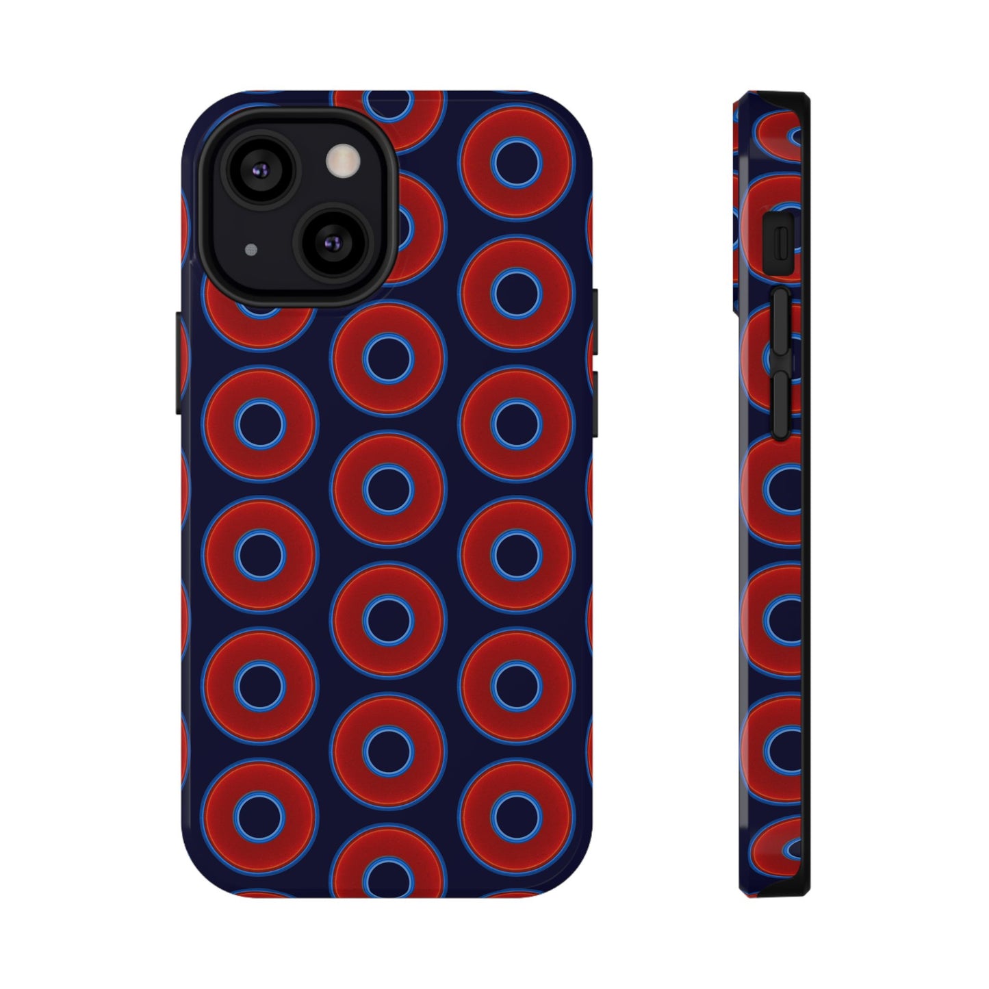 Impact-Resistant Lumpy Donut Case - red vivid donut print w/midnight blue background