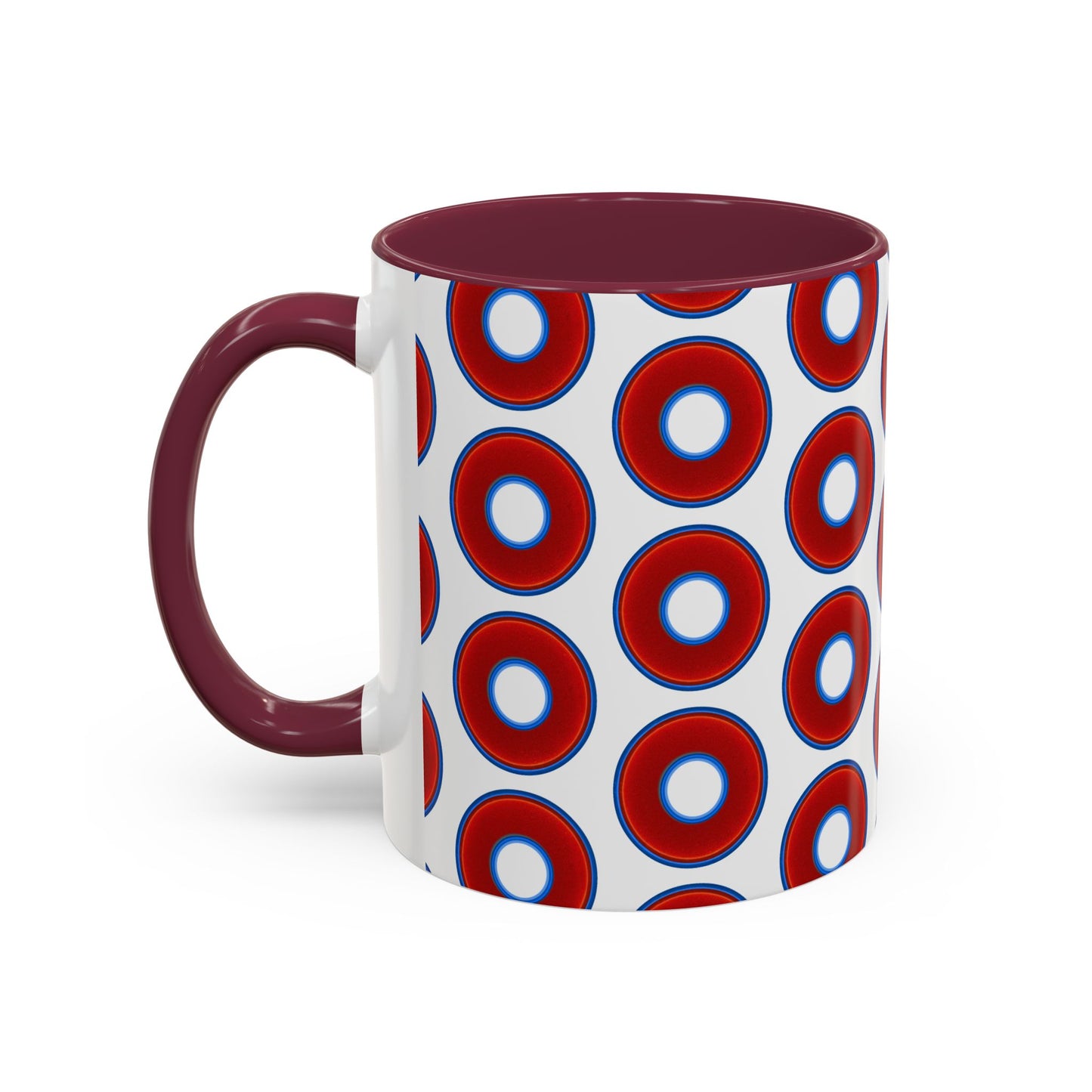 Lump's Grumpy Coffee Mug - vivid red donuts w/white background