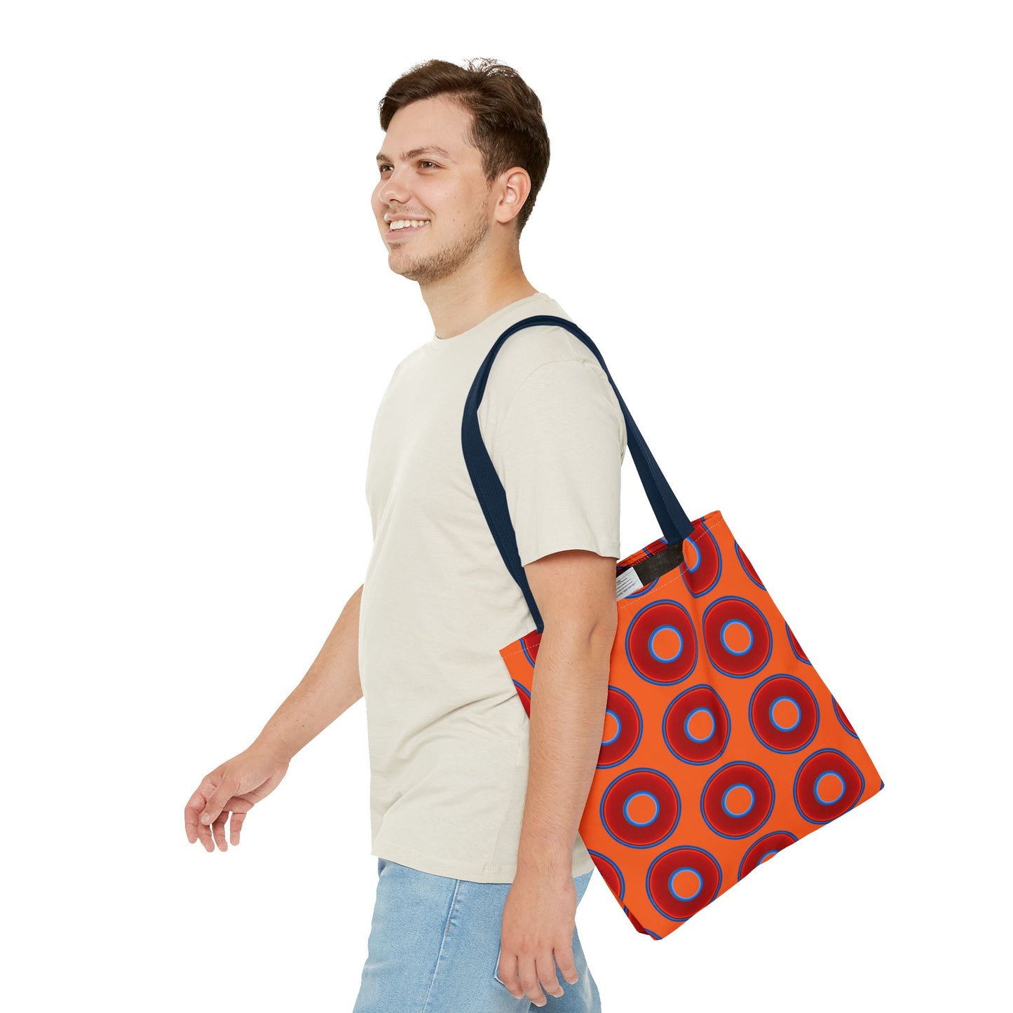 Lumpy Beach/Tote Bag - red vivid donuts w/dark orange background