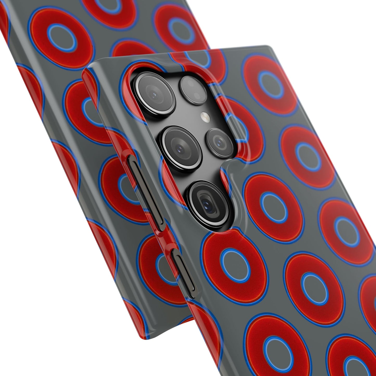 Lumpy Donut Snap Case - red vivid donut print w/dark gray background
