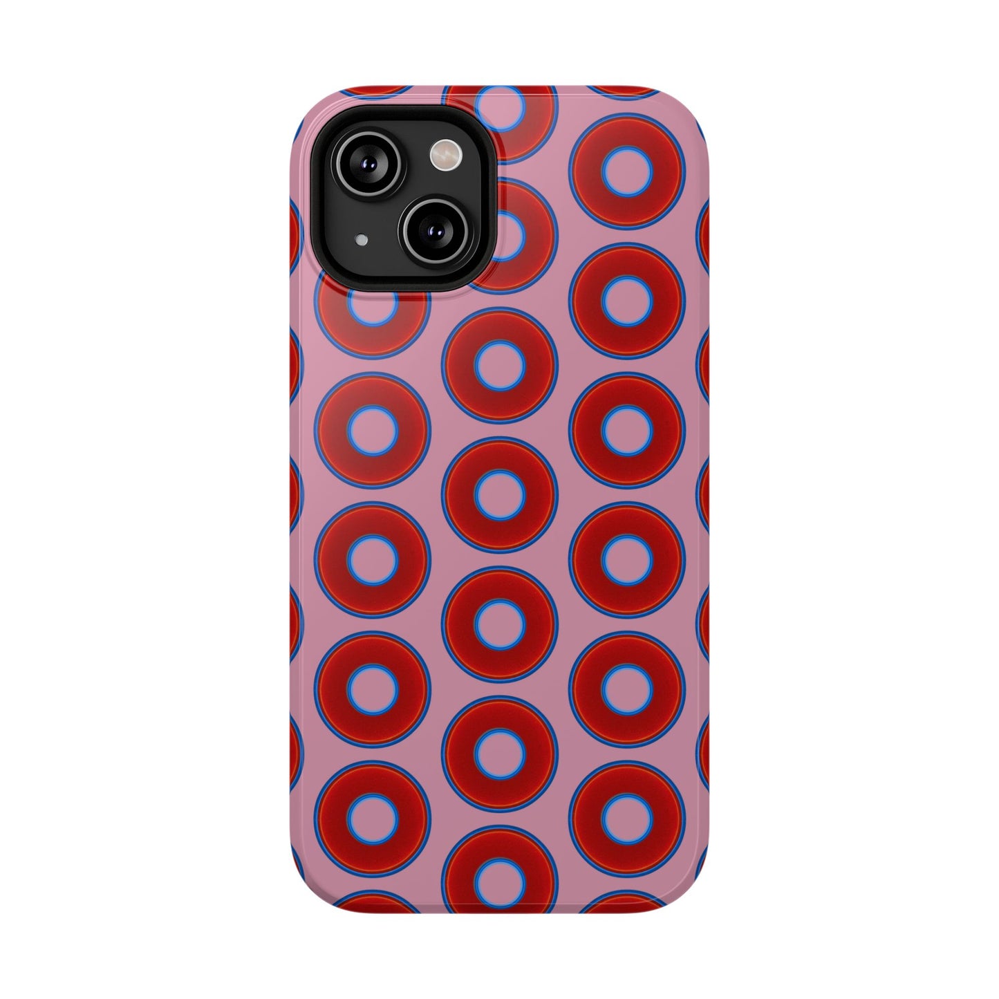 Impact-Resistant Lumpy Donut Case - red vivid donut print w/pale magenta background