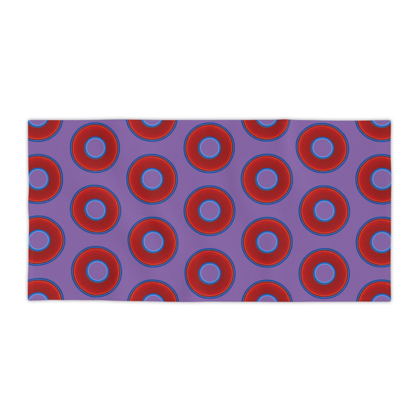 Lumpy Donut Towels - vivid red donuts w/light purple background