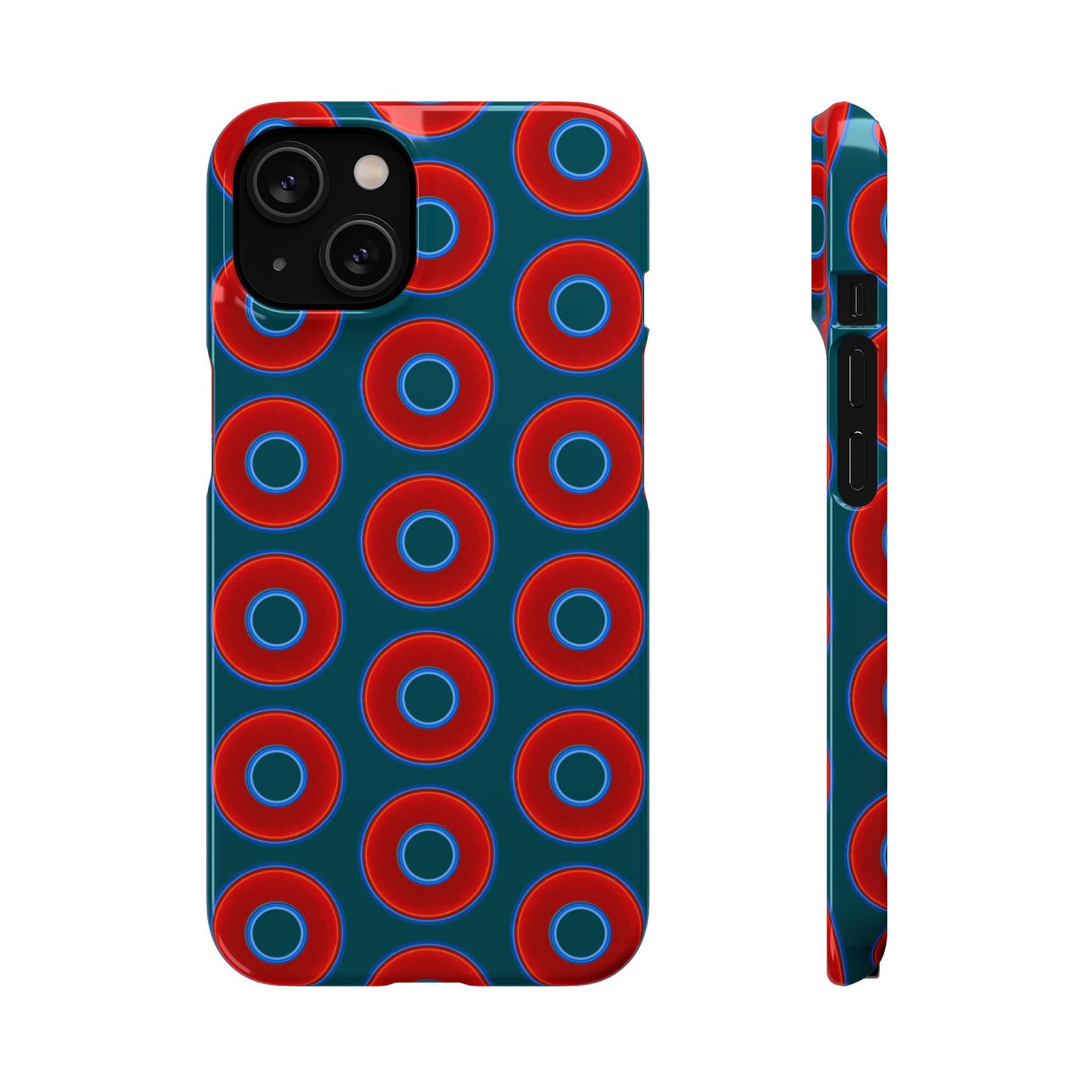 Lumpy Donut Snap Case - red vivid donut print w/midnight teal green background