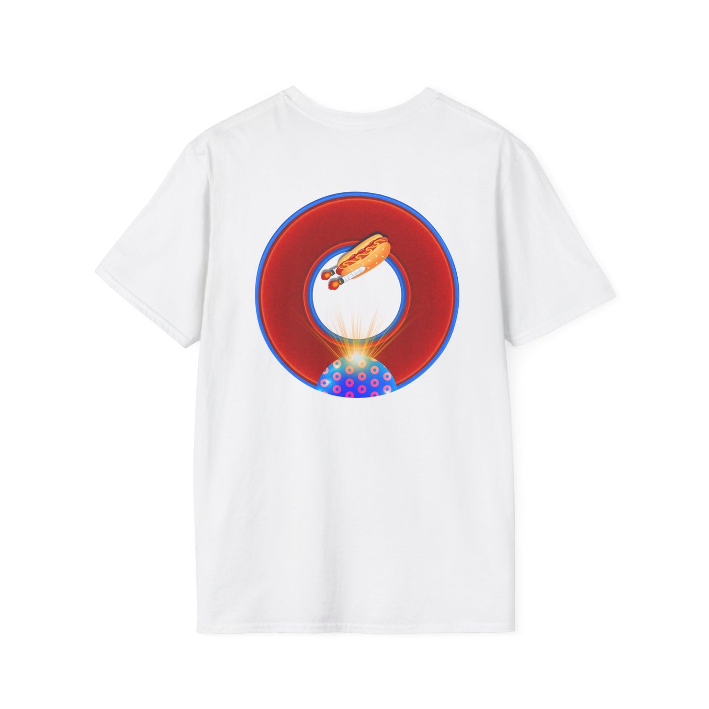 Classic Donut Tee - Unisex Soft-Style - "Viva Las Vegas Donut" -  vivid red donut w/raw dogger - variant 3