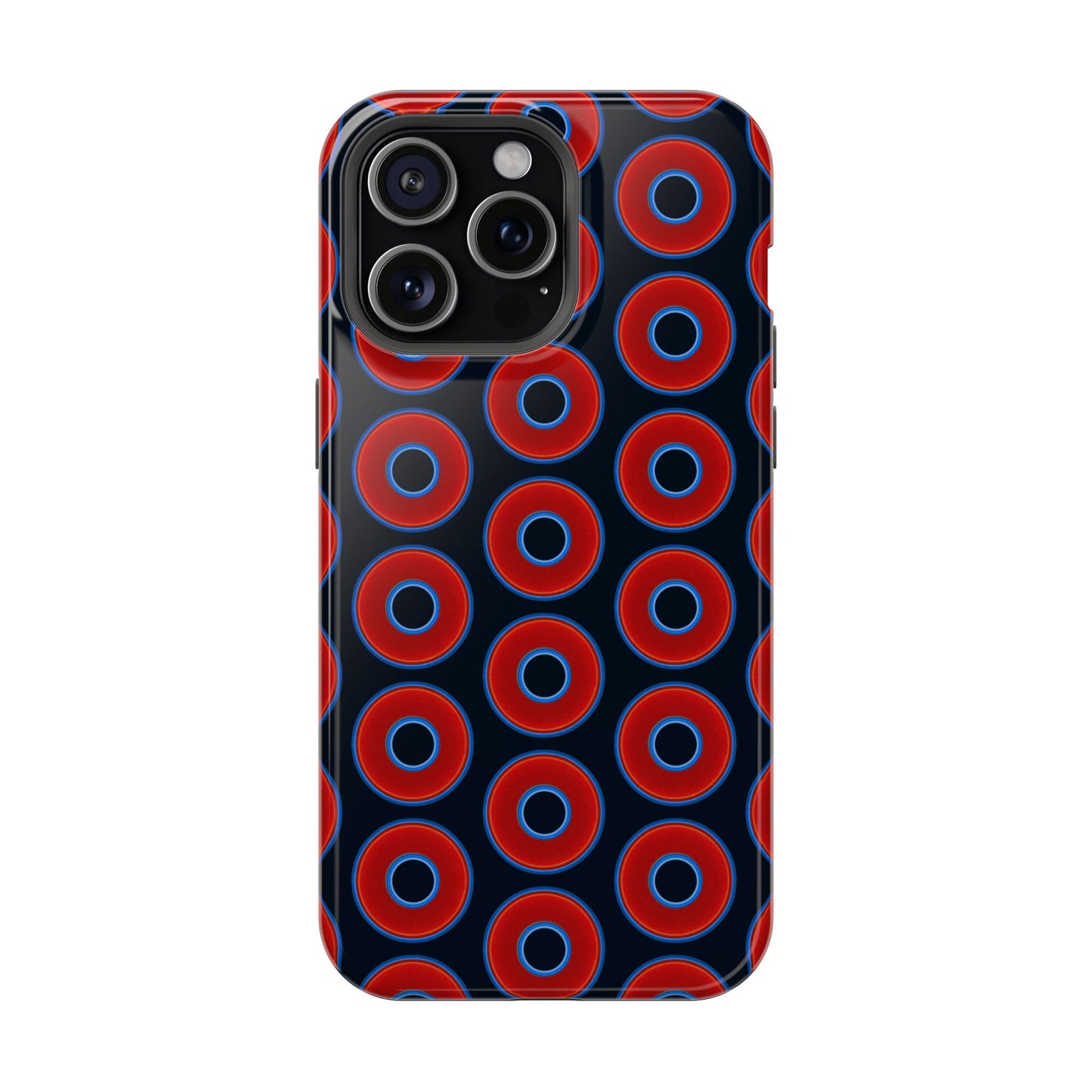 Impact-Resistant Lumpy Donut Case - red vivid donut print w/blue charcoal background