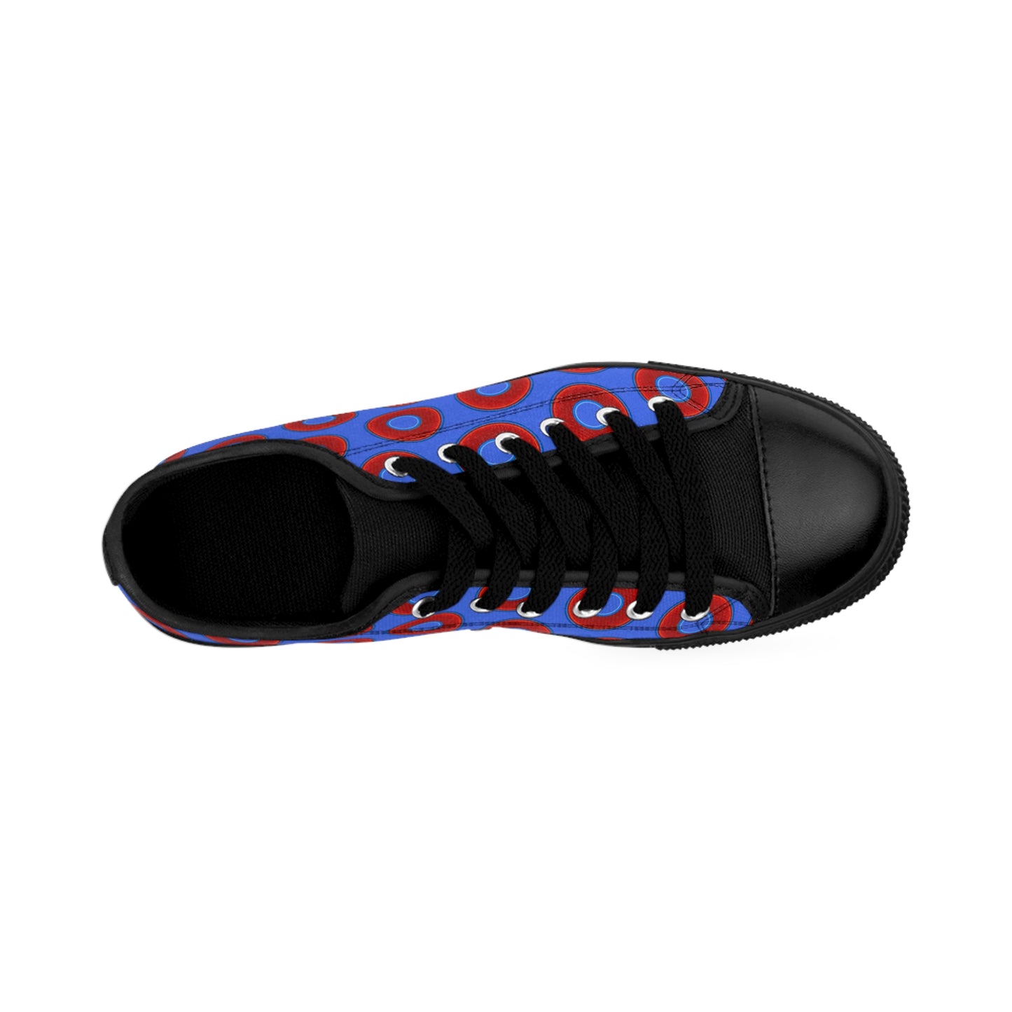 Men's Cushiony Convectors - Low Top - large red vivid donut print w/royal blue background