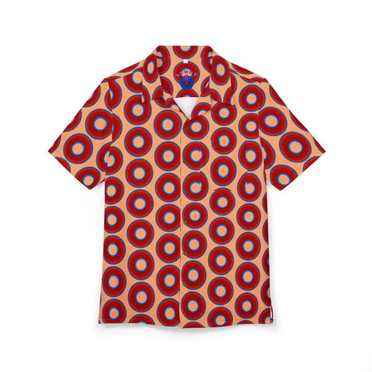 Wilson's 'Epic Hawaiian-Punch' Shirt - vivid red donut print w/peach background [unisex]
