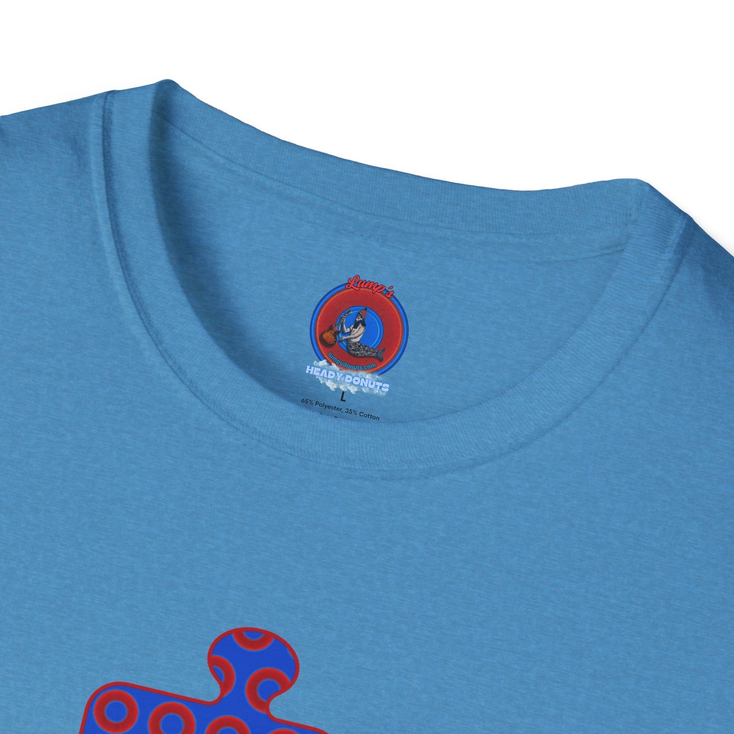 Classic Donut Tee - Unisex Soft-Style - "Trey's Completed Donut Pattern" - vivid red/blue puzzle pattern - variant 2