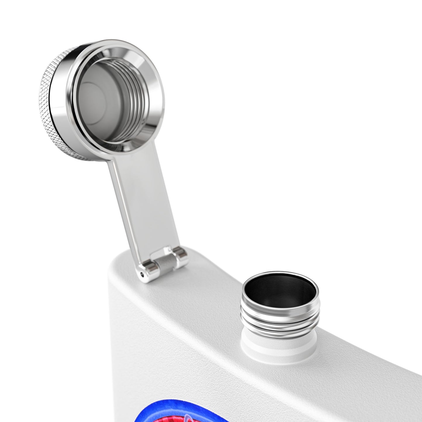 Lump's Donut Flask 6 oz -  red/blue widemouthed paradox donut - [*w/your choice of 6 backgrounds]