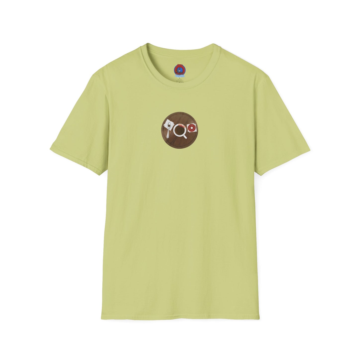 Coffee Traders Tee - Unisex Soft-Style - "Columbia House CDs " - paradoxical donut - variant 1 - coffee front/logo back