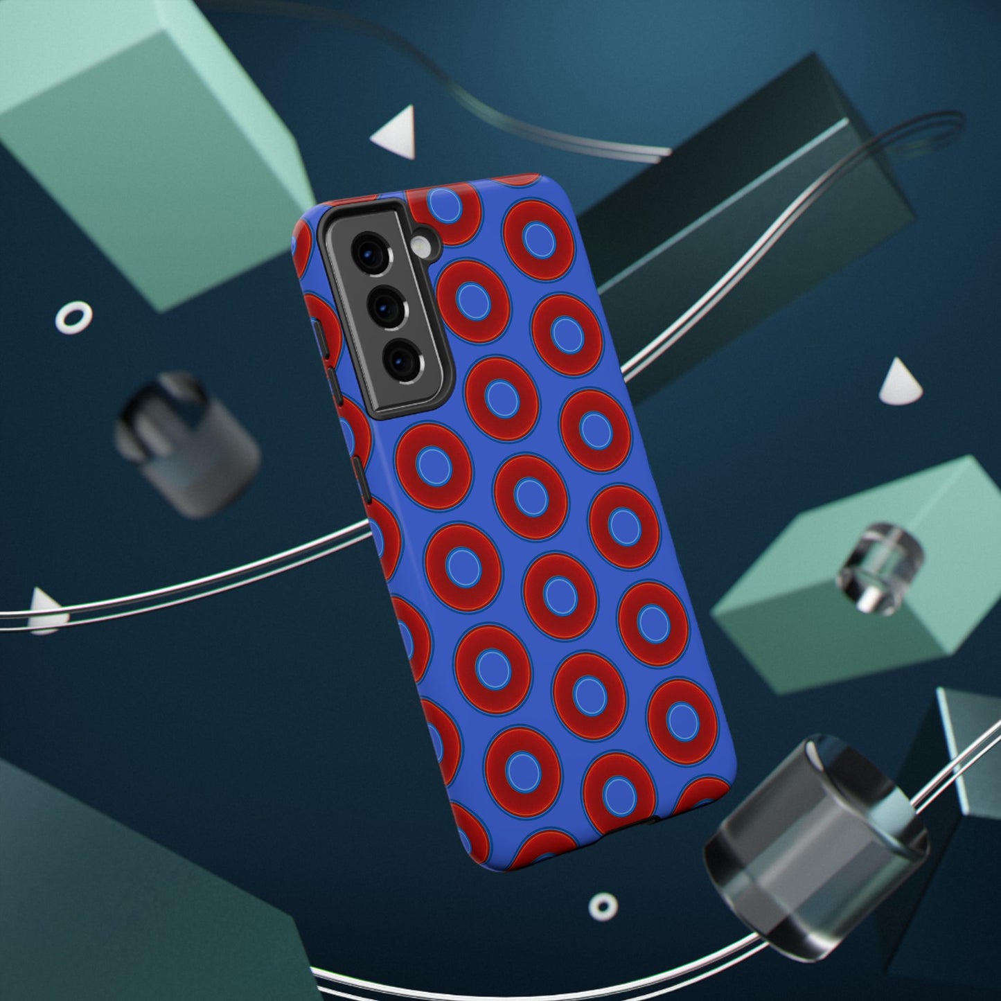 Impact-Resistant Lumpy Donut Case - red vivid donut print w/royal blue background