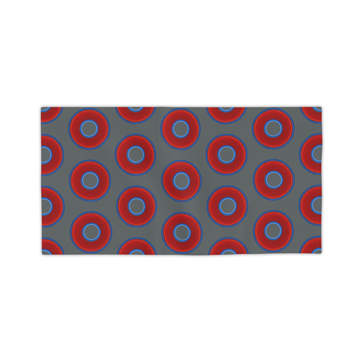 Lumpy Donut Towels - vivid red donuts w/dark gray background