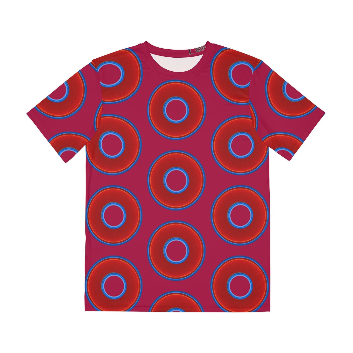 Multi-Beastie Giant Donut AOP Polyester Tee - red vivid donut print w/dark magenta background
