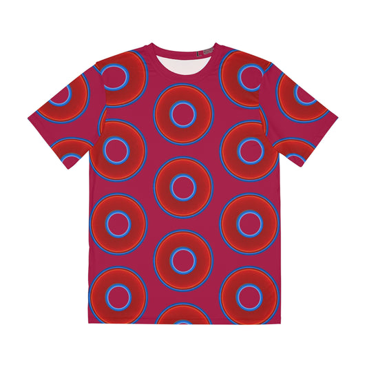 Multi-Beastie Giant Donut AOP Polyester Tee - red vivid donut print w/dark magenta background