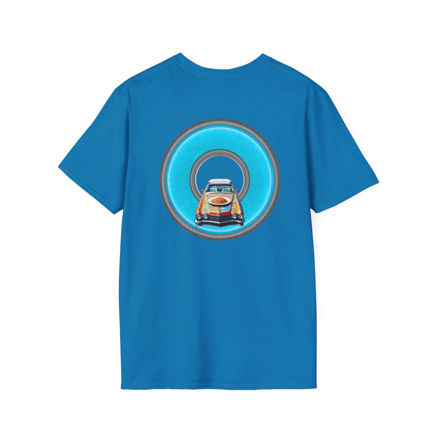 Classic Donut Tee - Unisex Soft-Style - "Cadillac Rainbow Spaghetti Incident" - series 1.0  - variant 3 - blue/gray donut