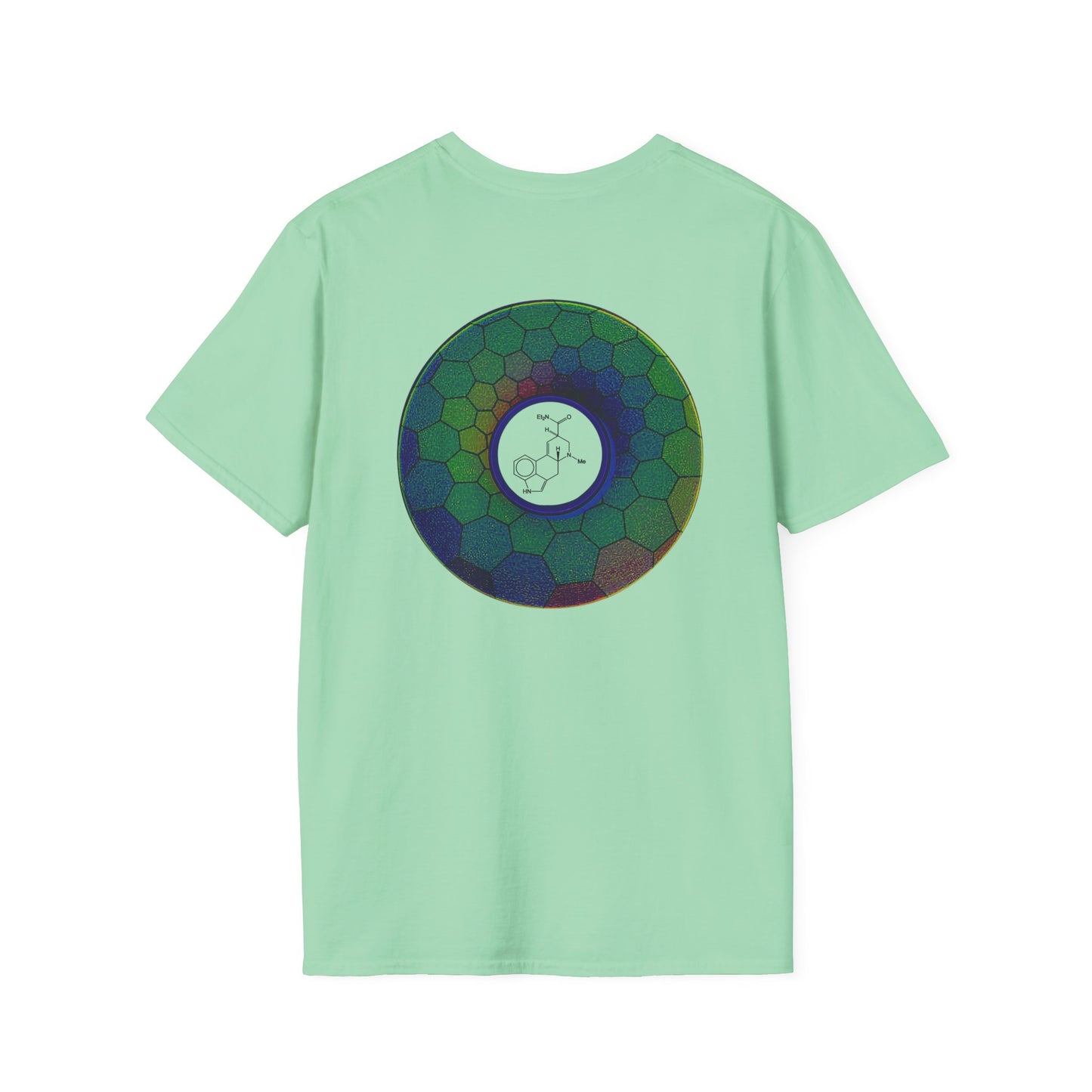 Classic Donut Tee - Unisex Soft-Style - "Dr. Albert Hofmann's Favorite Donut" - series 1.0  - variant 1 - green hexadonut
