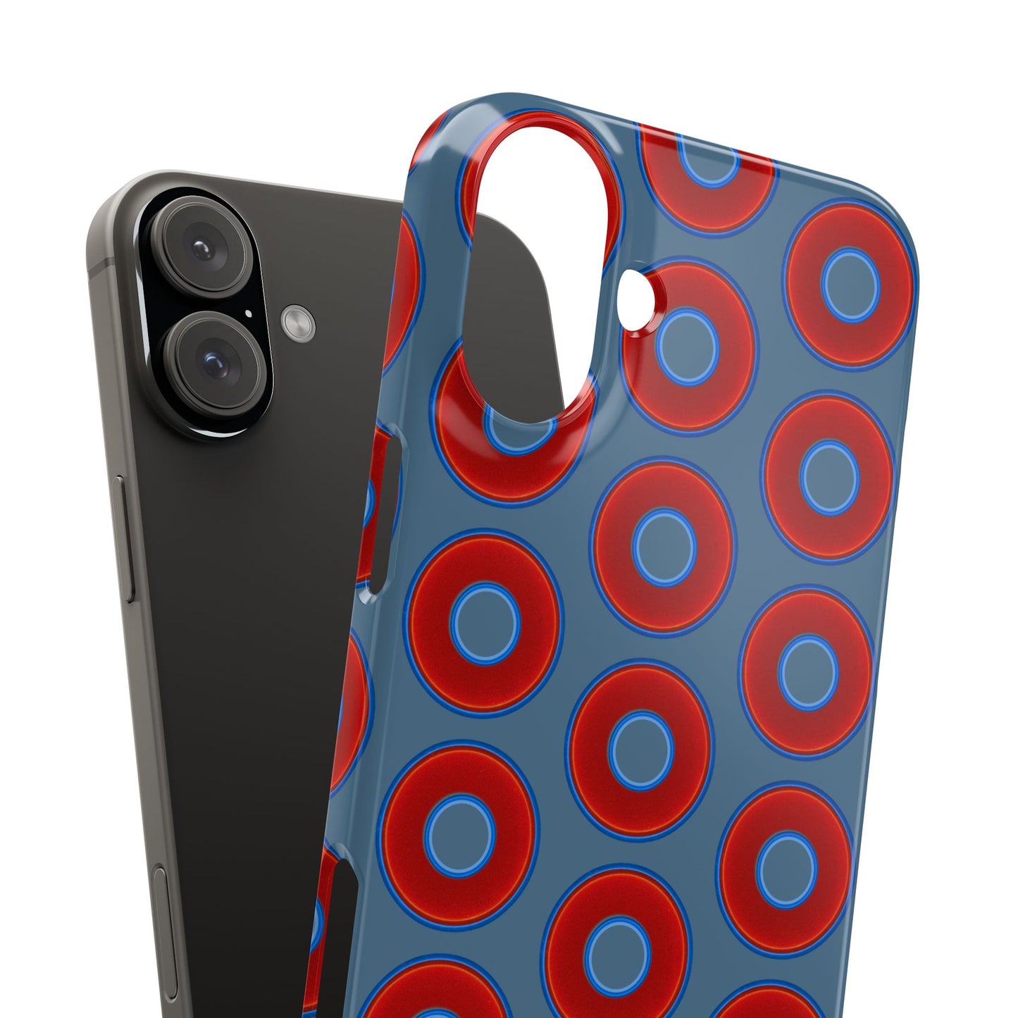 Lumpy Donut Snap Case - red vivid donut print w/steel blue background