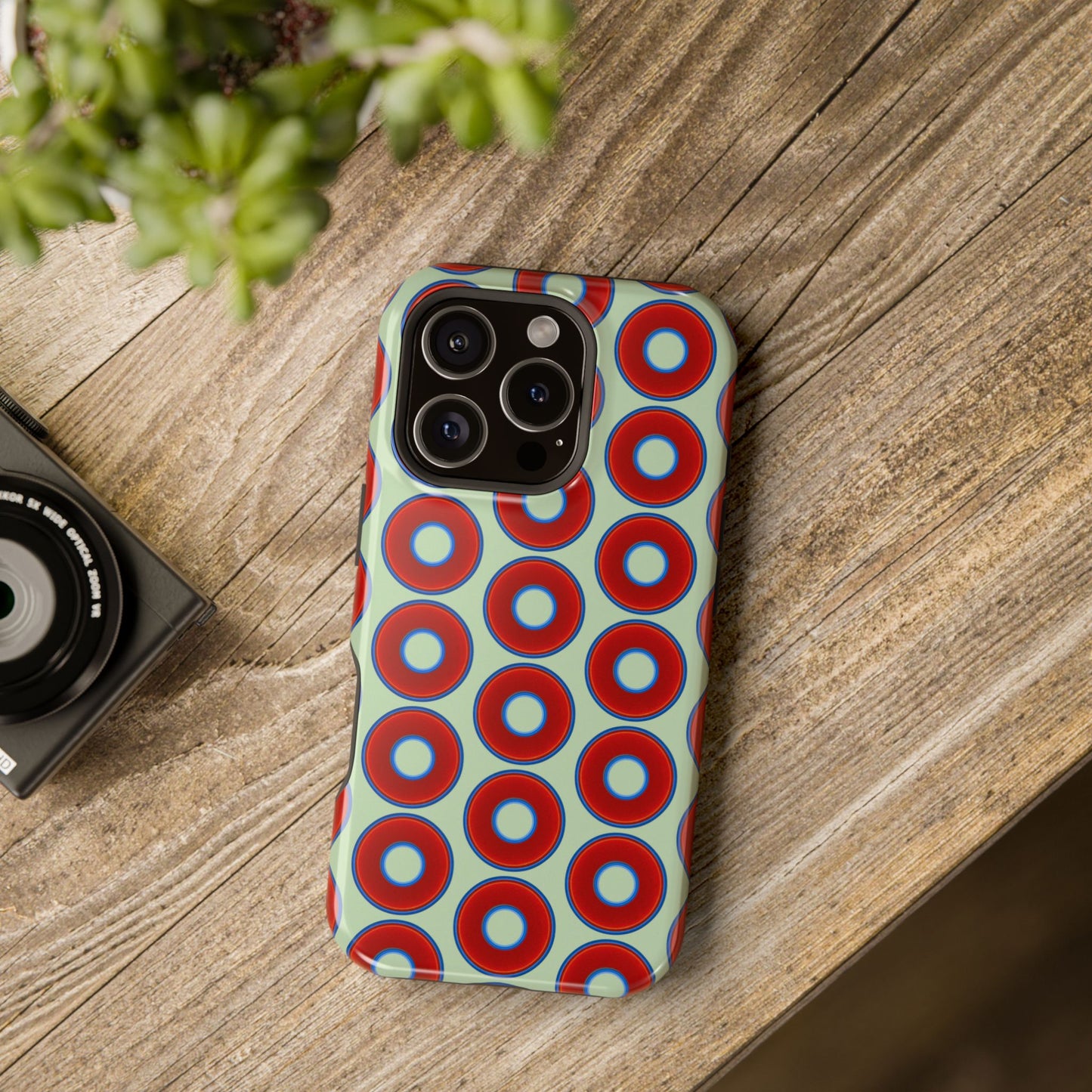 Magnetic Tough Donut Case - red vivid donut print w/seafoam green background