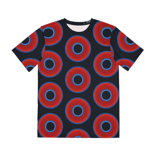 Multi-Beastie Giant Donut AOP Polyester Tee - red vivid donut print w/blue charcoal background