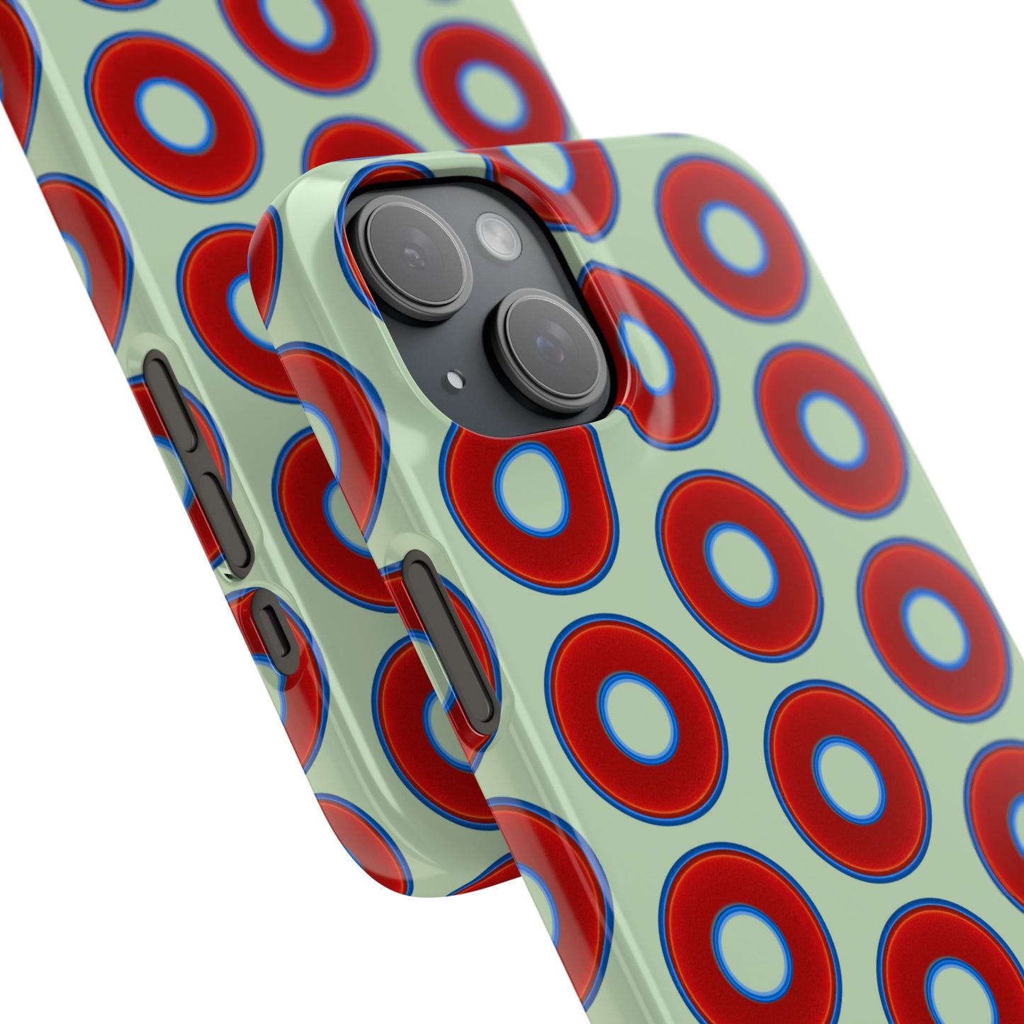 Lumpy Donut Snap Case - red vivid donut print w/seafoam green background