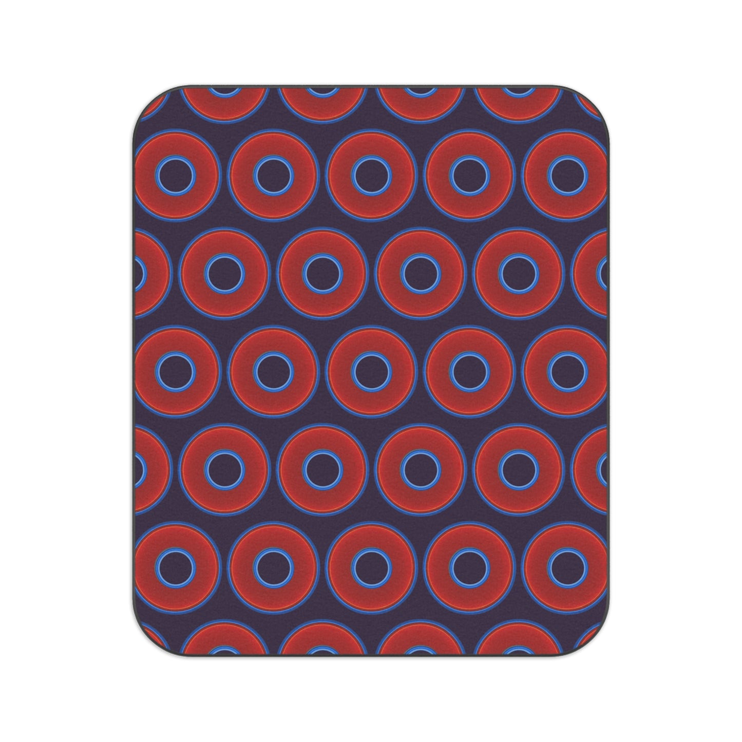 The Lumpy Party Blanket - giant water-resistant outdoor blanket [61" x 51"] - vivid red donuts w/midnight purple background