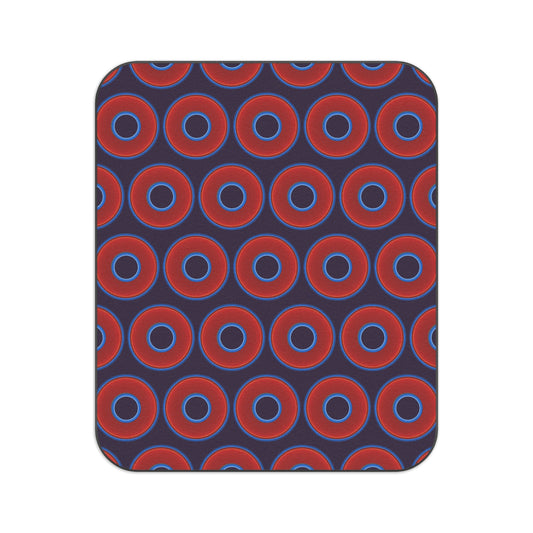 The Lumpy Party Blanket - giant water-resistant outdoor blanket [61" x 51"] - vivid red donuts w/midnight purple background