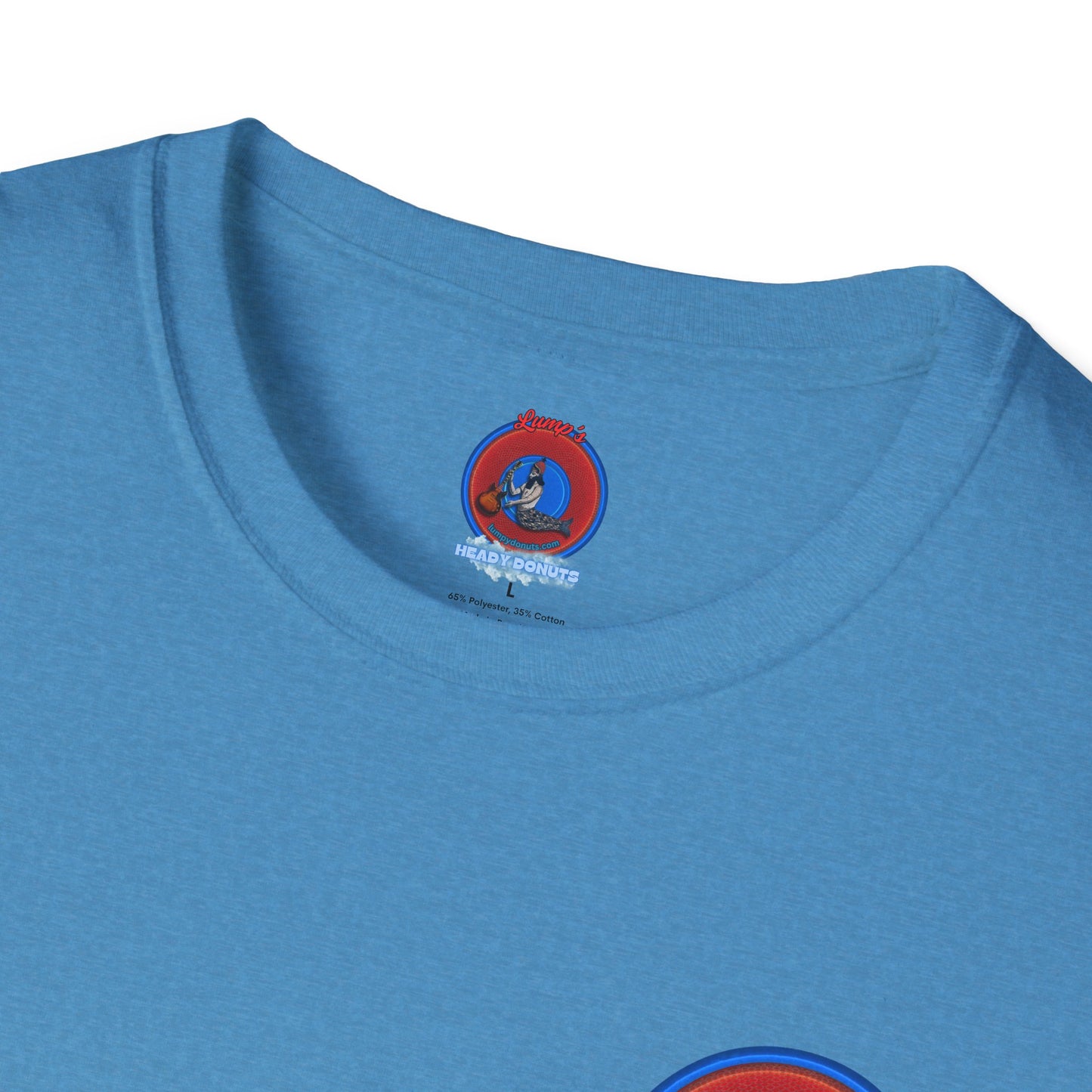 Classic Donut Tee - Unisex Soft-Style - "Jimmy's Marathon Donut Tee" - series 1.0  - variant 1 - rustic red/blue donut
