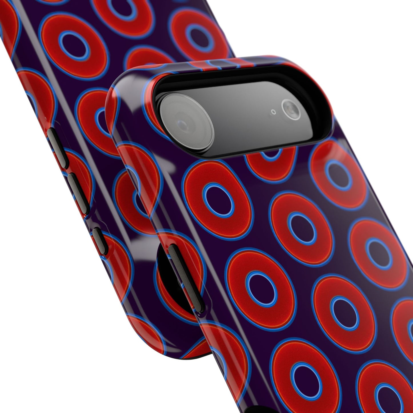 Impact-Resistant Lumpy Donut Case - red vivid donut print w/midnight purple background
