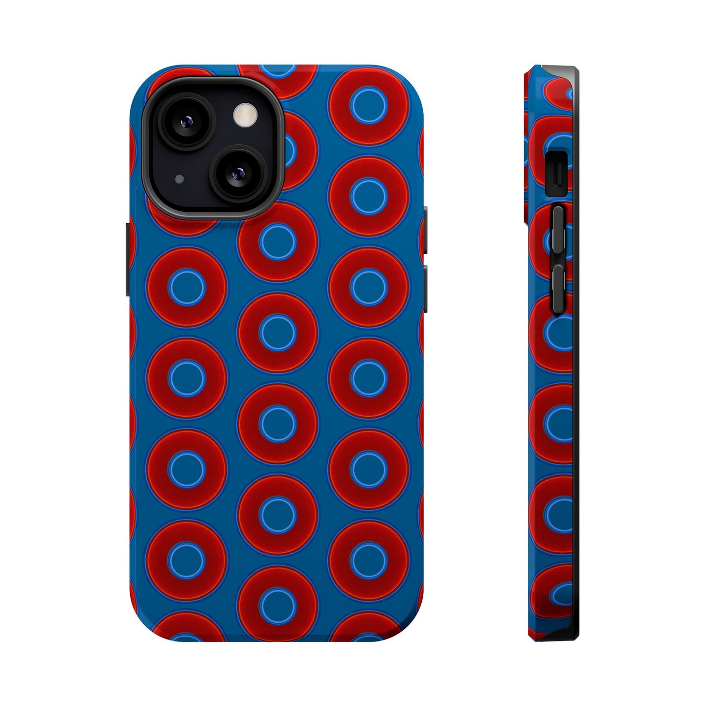 Magnetic Tough Donut Case - red vivid donut print w/wavy navy blue background