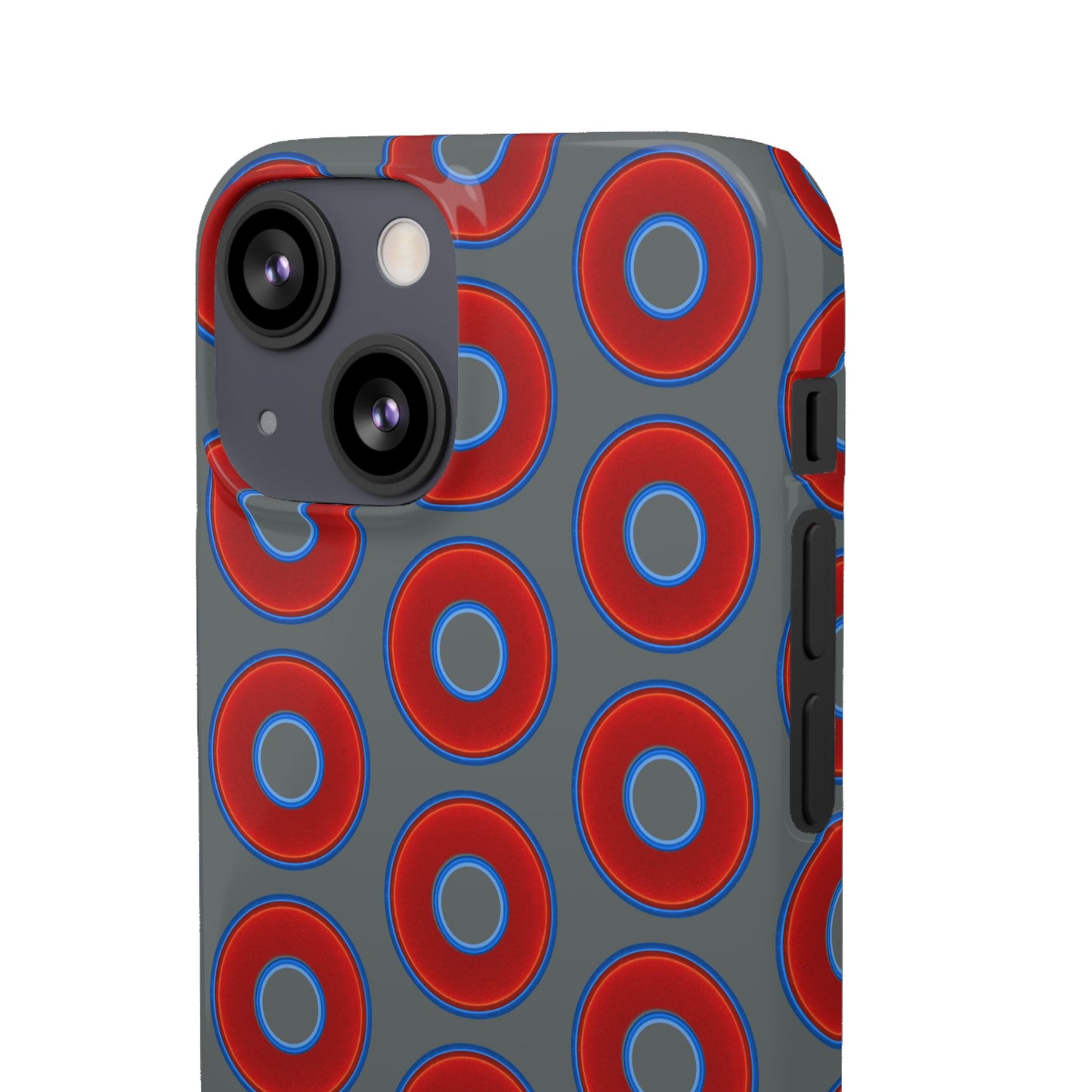 Lumpy Donut Snap Case - red vivid donut print w/dark gray background