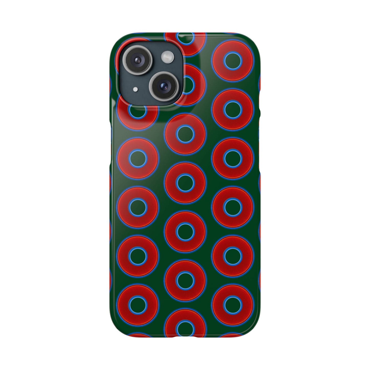 Lumpy Donut Snap Case - red vivid donut print w/deep pond green background