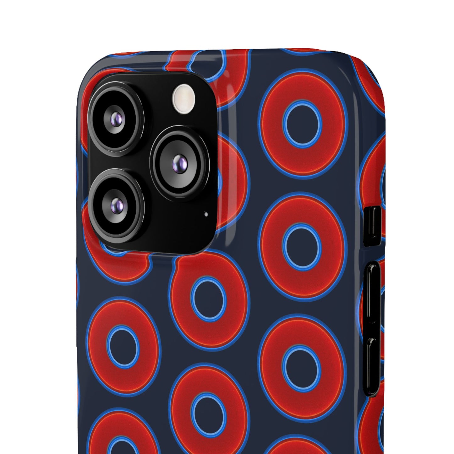 Lumpy Donut Snap Case - red vivid donut print w/midnight teal blue background