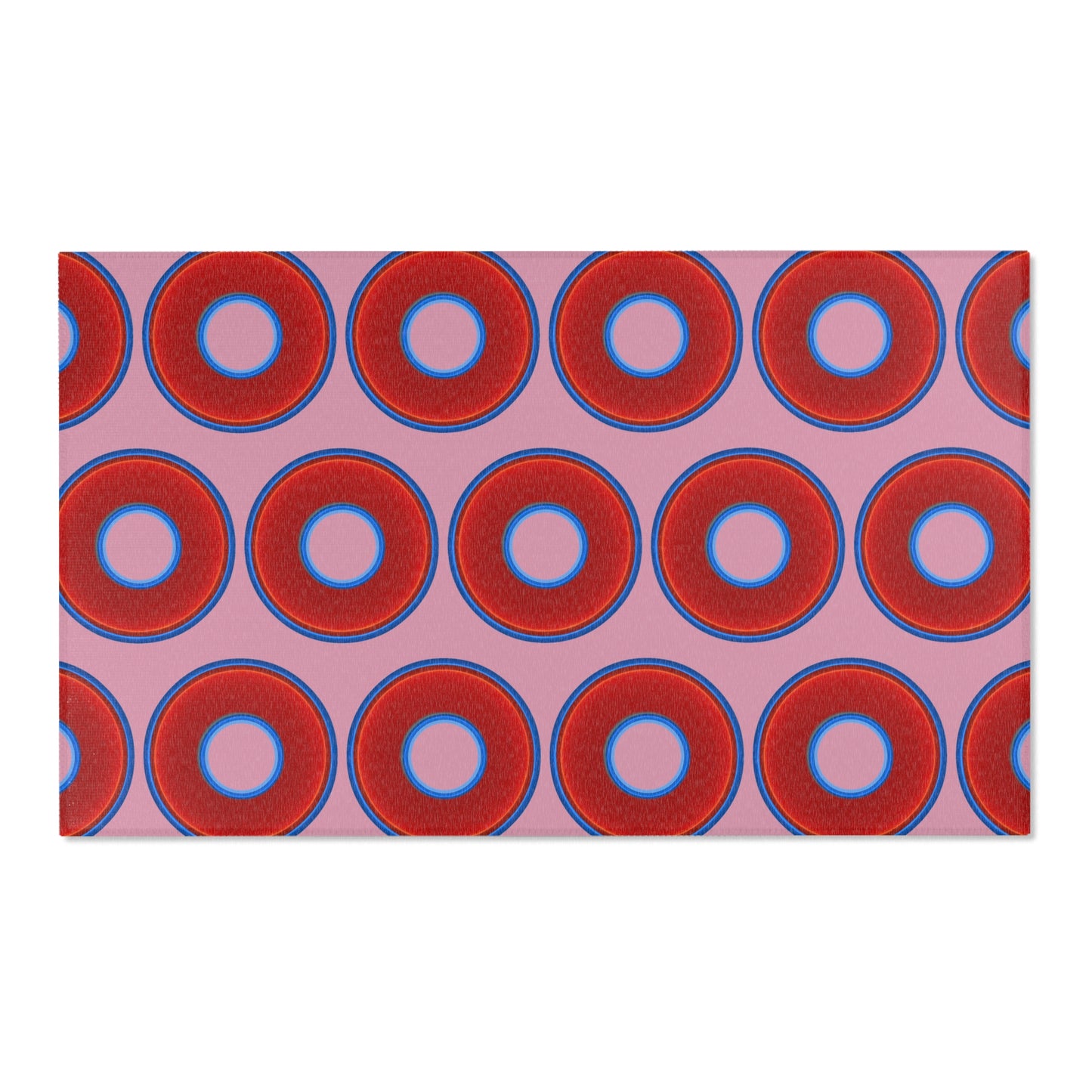Lumpy Donut Print Rug - choice of 3 sizes - vivid red donut print w/pale magenta background