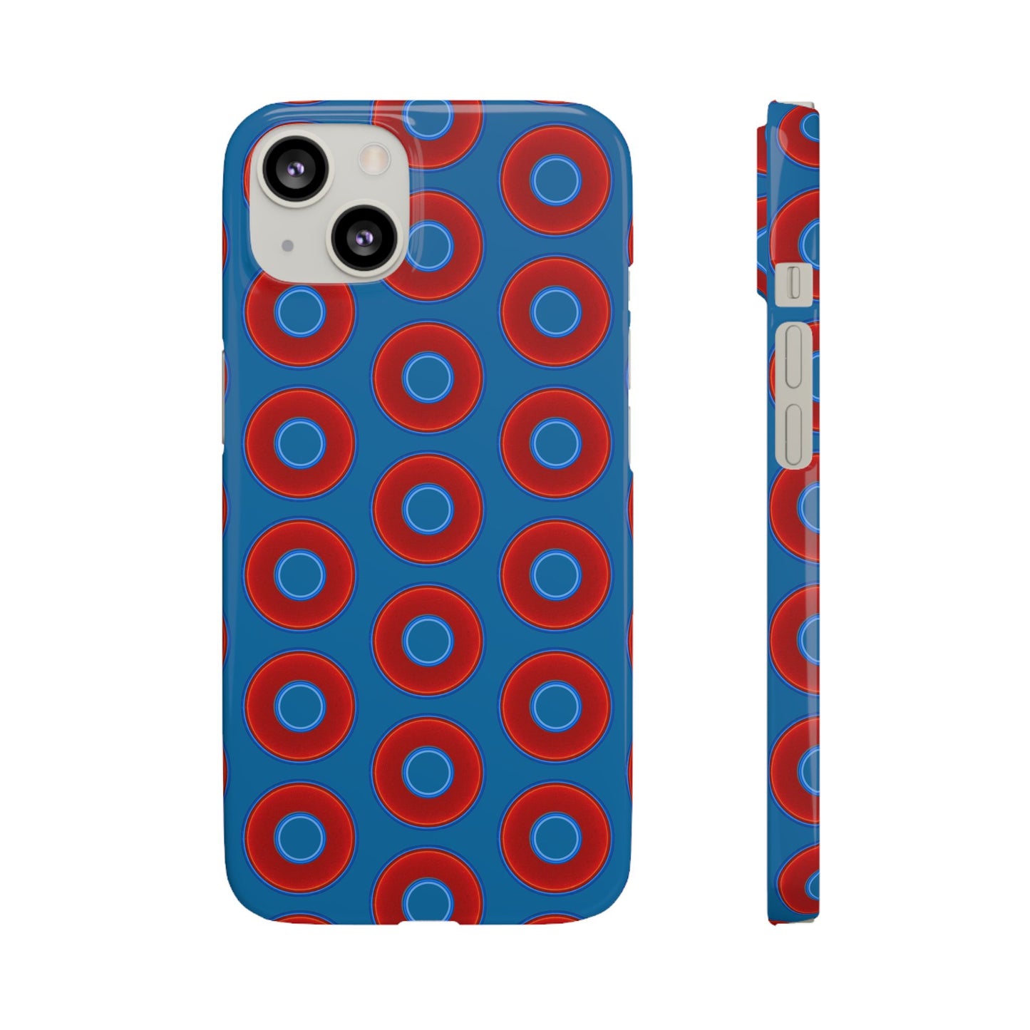 Lumpy Donut Snap Case - red vivid donut print w/wavy navy blue background
