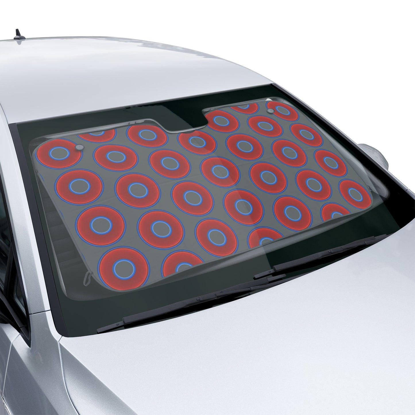 Automotive Donut Sun Shade - red vivid donuts w/dark gray background