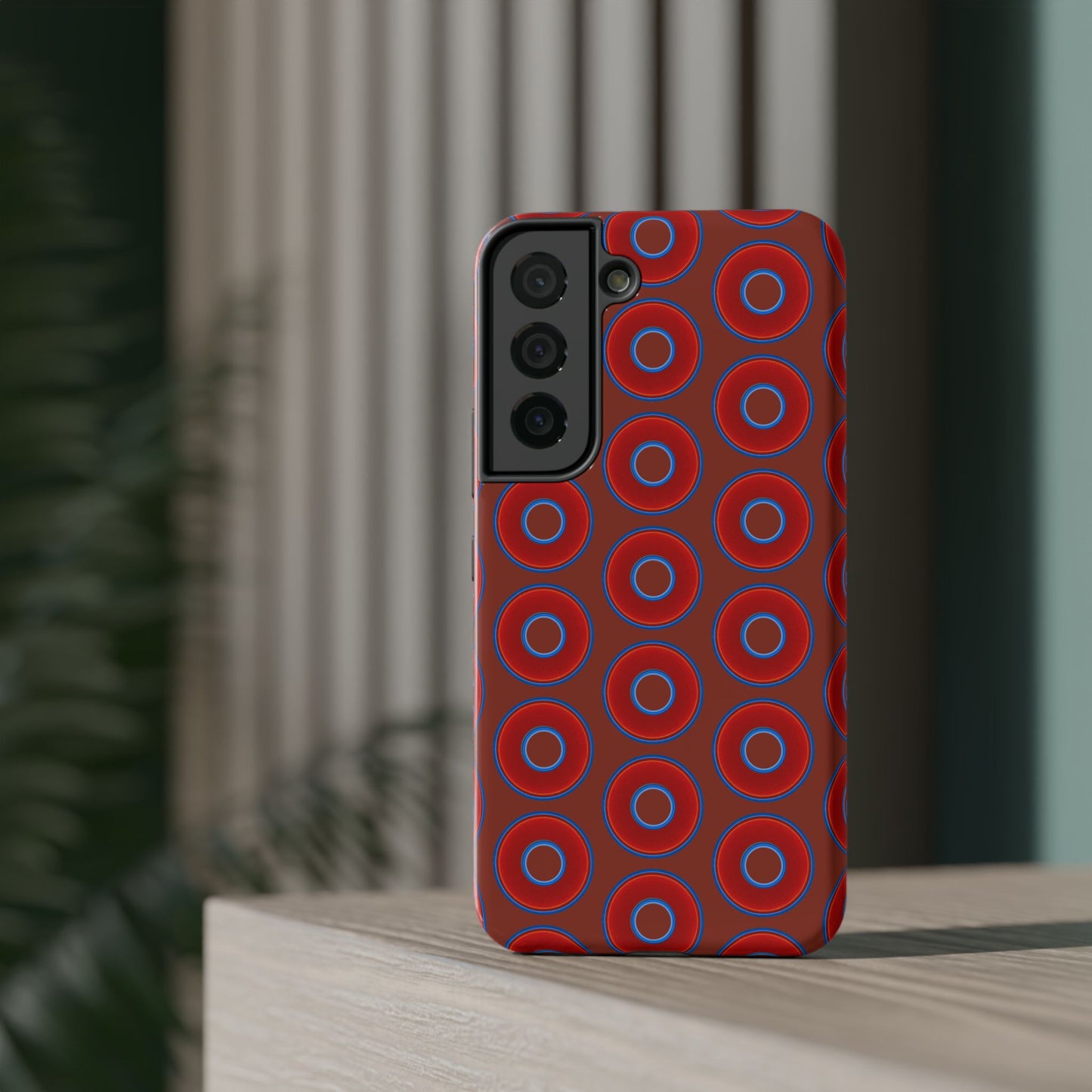 Impact-Resistant Lumpy Donut Case - red vivid donut print w/burnt umber background