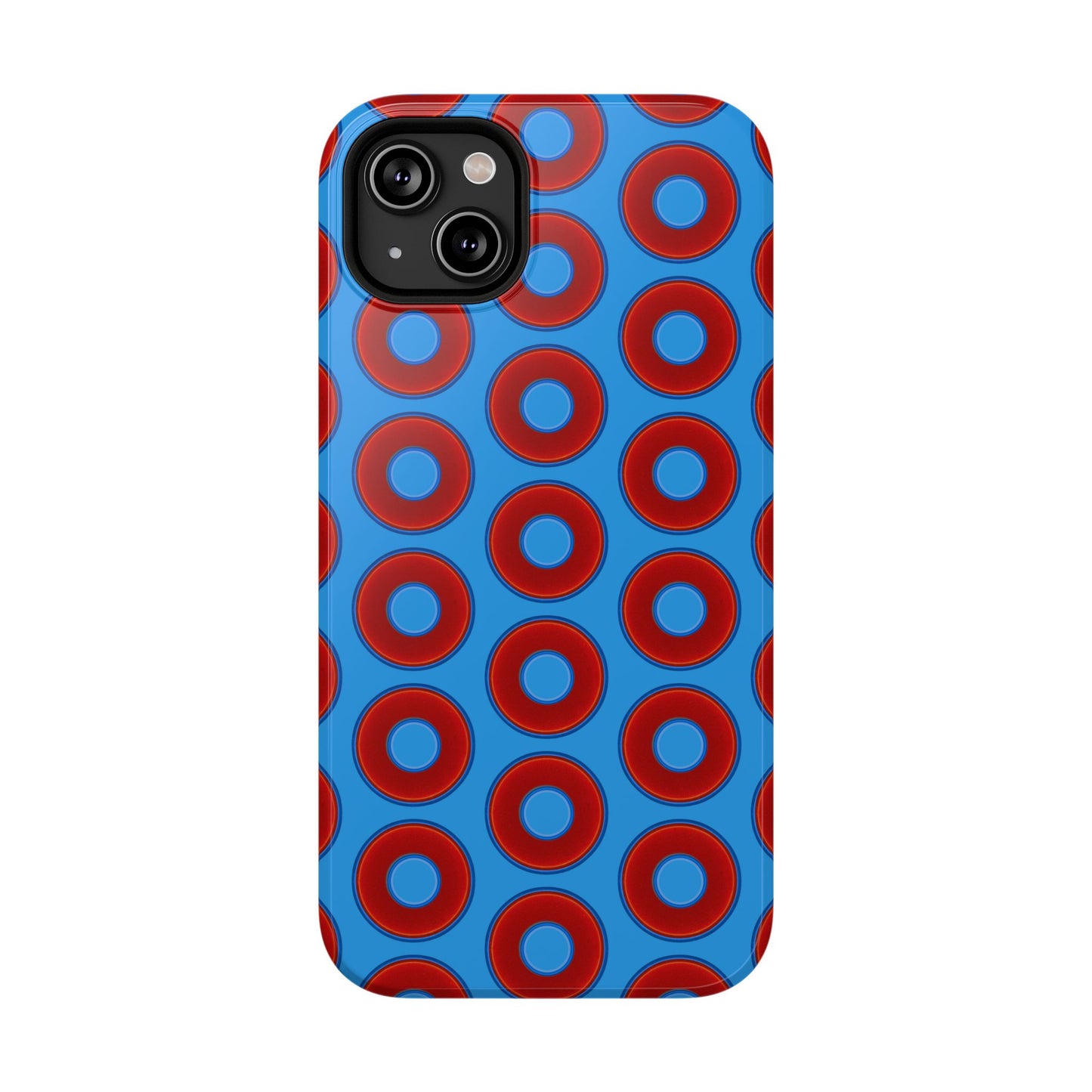 Impact-Resistant Lumpy Donut Case - red vivid donut print w/sky royal blue background