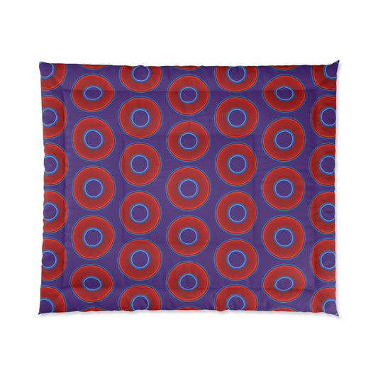 The Very Lumpy Comforter - vivid red donuts w/purple background