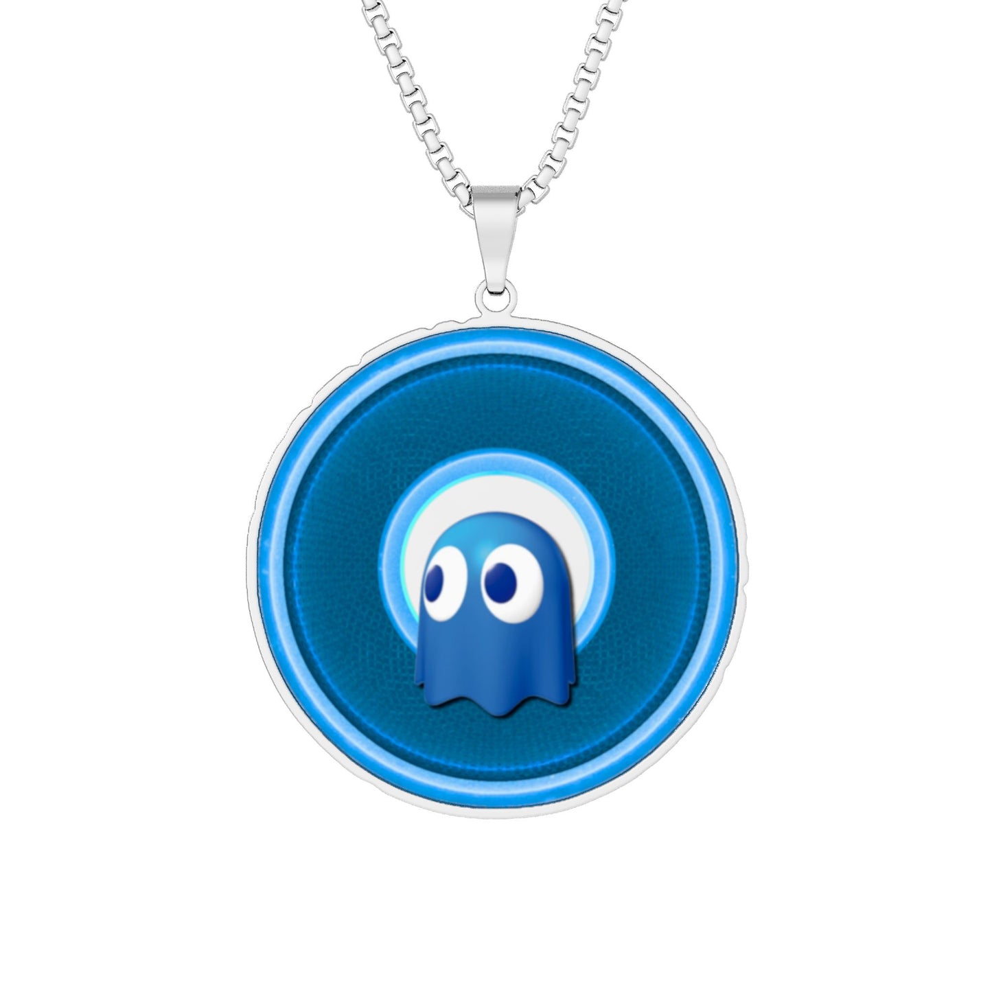 Lump's Heady Donut Necklace - 1" x 1" Stainless Steel Pendant - "Story of the Pendant" - blue/blue rustic donut - variant 2