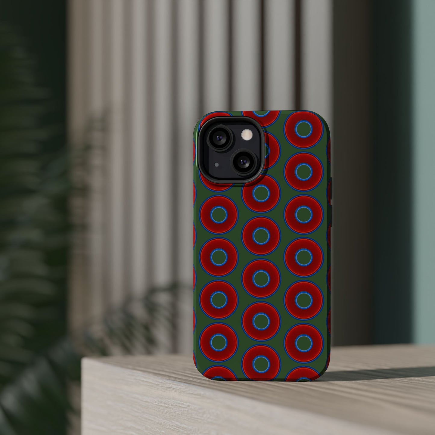 Magnetic Tough Donut Case - red vivid donut print w/dark green background