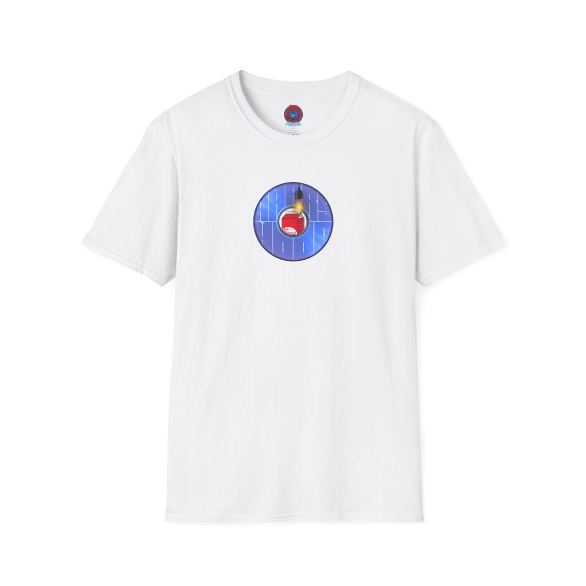 Classic Donut Tee - Unisex Soft-Style - "Harry Left His Donut Shirt" - series 1.0  - variant 4 - purple/blue donut - w/milk & light on