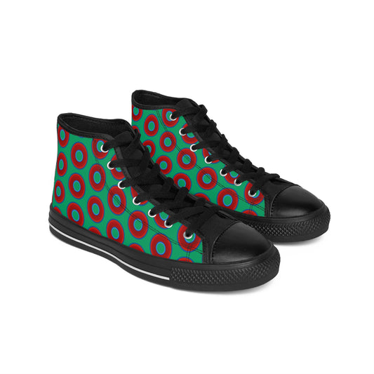 Cushiony Convectors - High Tops - red vivid donuts w/jade green background